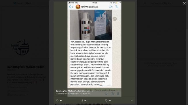 Skincare Sebamed di toilet Unpar - (Twitter/@bdgfess)