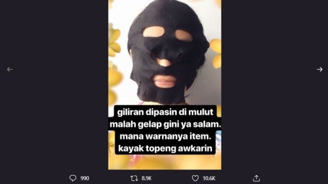 Bentuk sheet mask ini bikin bingung. (Twitter/@yuwkapanio)