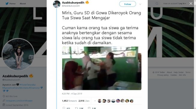 Guru SD dikeroyok - (Twitter/@Azabkuburpedih)