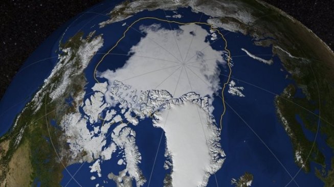 Lapisan es Arktik di Kutub Utara. Sebagai ilustrasi bagain dari Belahan Bumi Utara (BBU)  [NASA].