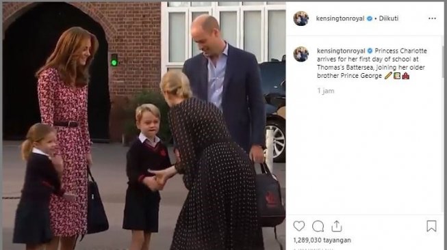 Putri Charlotte hari pertama sekolah. (Instagram/@kensingtonroyal)