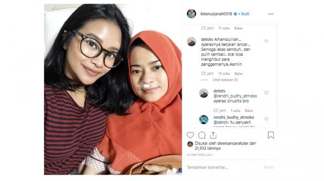 Ikke Nurjanah setelah operasi sinusitis (Instagram/Ikke Nurjanah)