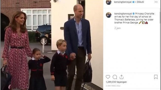 Putri Charlotte hari pertama sekolah. (Instagram/@kensingtonroyal)