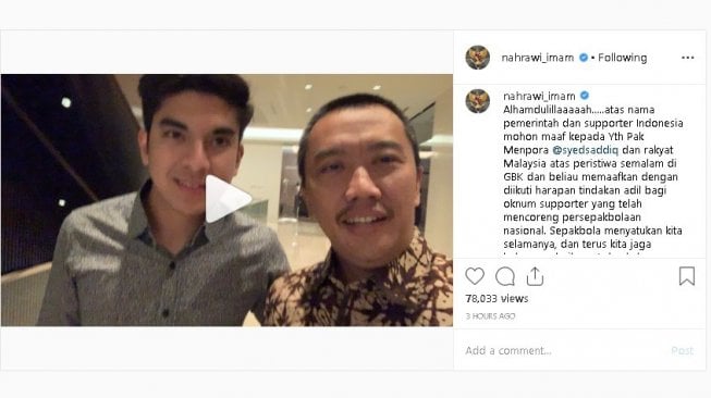 Menpora Malaysia Syed Saddiq dan Indonesia Imam Nahrawi - (Instagram/@nahrawi_imam)