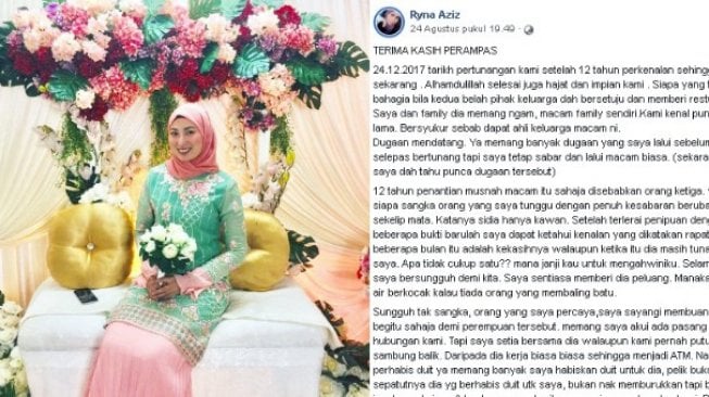 Curhat pilu wanita yang diputus setelah 12 tahun pacaran. (Facebook/Ryna Aziz)