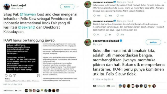 Penolakan terhadap Felix Siauw - (Twitter/@kemalarsjad/@gm_gm)