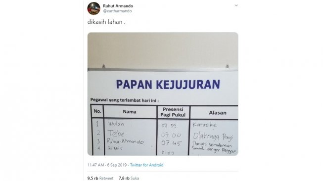 Papan kejujuran. [Twitter]