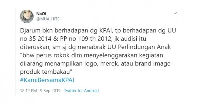 Cuitan warganet, #KamiBersamaKPAI. [Twitter]