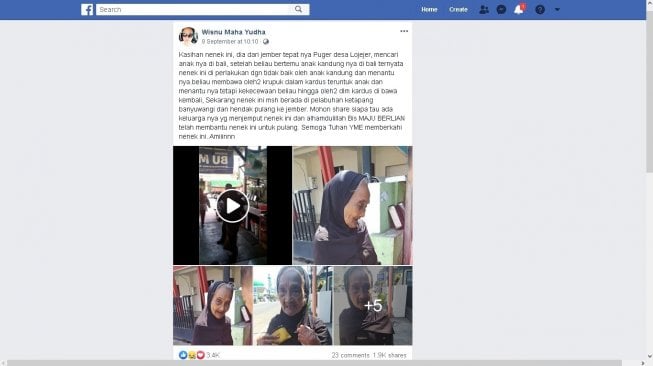 Wanita tua dijahati anak dan menantu - (Facebook/Wisnu Maha Yudha)