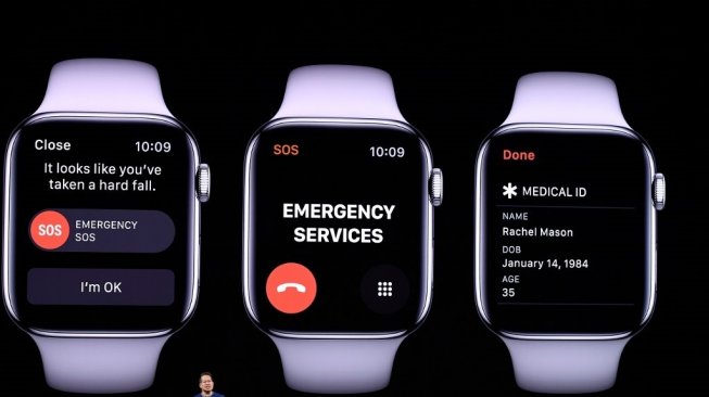  Apple Marketing Executive Stan Ng memperkenalkan Apple Watch Series 5 dalam peluncuran di Cupertino, California, Amerika Serikat, Rabu (11/9/2019) dini hari WIB. [AFP/Josh Edelson]