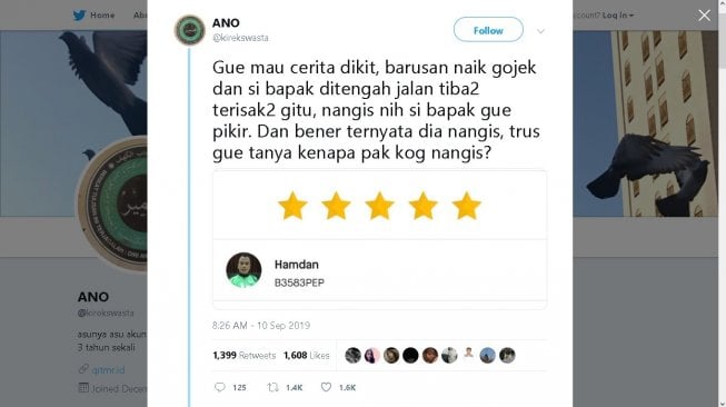 Perjuangan driver ojol yang istrinya sakit - (Twitter/@kirekswasta)