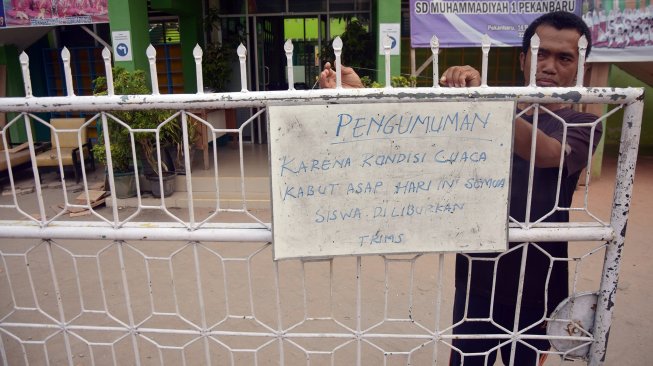 Suasana di SD Muhammadiyah 1, Kota Pekanbaru, Riau, Rabu (11/9).  [ANTARA FOTO/FB Anggoro]