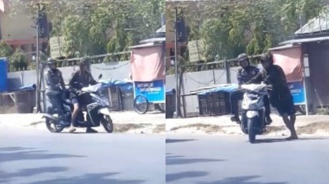 Tak Mau Turun dari Motor, Aksi Kocak Polwan saat Razia Bikin Ngakak