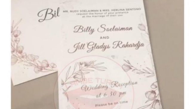 Undangan pernikahan Jill Gladys dan Billy Soelaiman yang bocor di Instagram. [@lambe_turah]