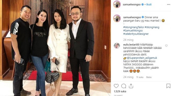 Jill Gladys bersama pasangannya, Billy Soelaiman fitting baju di Samuel Wongso. [Instagram]