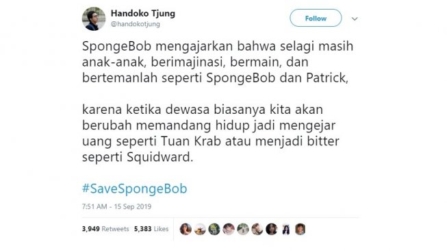 Cuitan Save Spongebob. [Twitter]