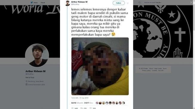 Korban pengeroyokan geng motor - (Twitter/@AtuiAtuy)