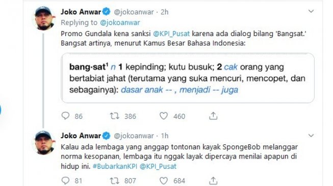 Twit Joko Anwar soal KPI. 