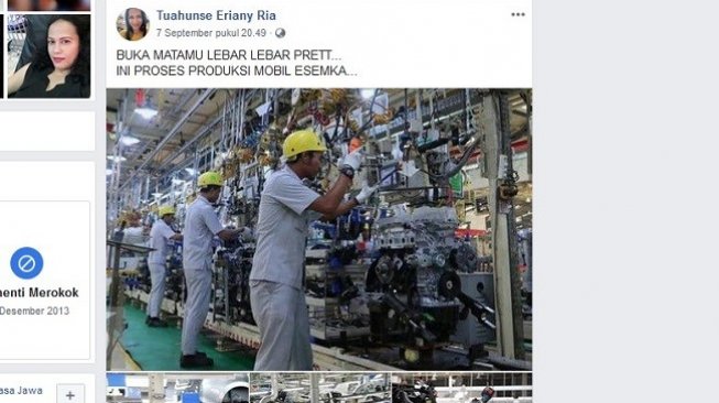 Beredar foto disebut proses produksi mobil Esemka. (Capture Facebook / Tuahunse Eriany Ria)