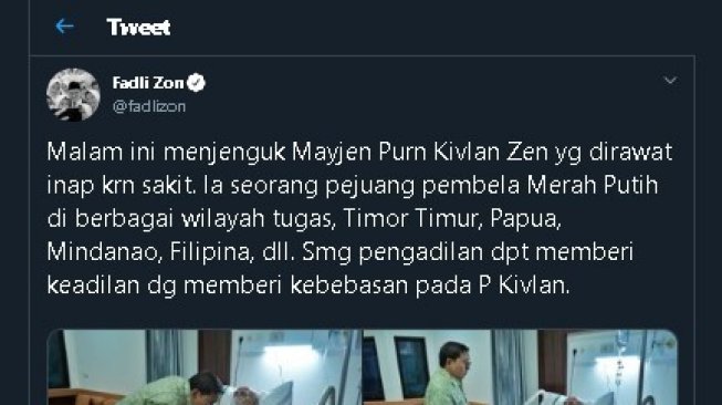 Fadli Zon jenguk Kivlan Zen. (Twitter/@fadlizon)