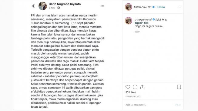 Unggahan Triawan Munaf - (Instagram/@triawanmunaf)