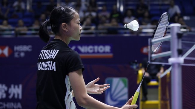 Pebulutangkis tunggal putri Indonesia, Fitriani, takluk di babak pertama China Open 2019 dari Kim Ga Eun (Korsel), Rabu (18/9). [Humas PBSI]