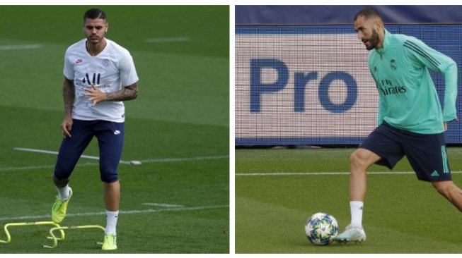 Kolase Foto Mauro Icardi dan Karim Benzema. (GEOFFROY VAN DER HASSELT / AFP)