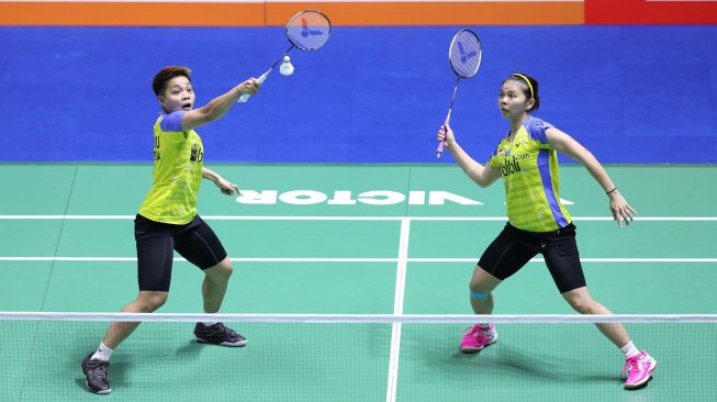 Pasangan ganda putri Indonesia, Greysia Polii/Apriyani Rahayu, memenangi babak pertama China Open 2019 usai mengalahkan wakil Inggris, Chloe Birch/Lauren Smith, Rabu (18/9). [Humas PBSI]