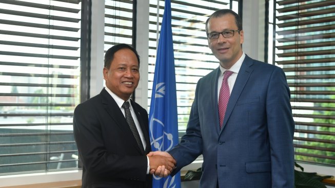 Menteri Riset, Teknologi dan Pendidikan Tinggi RI Mohamad Nasir dalam Sidang Umum IAEA ke-63 di Wina, Austria (16/9/2019). [Dok. Kemenristekdikti]