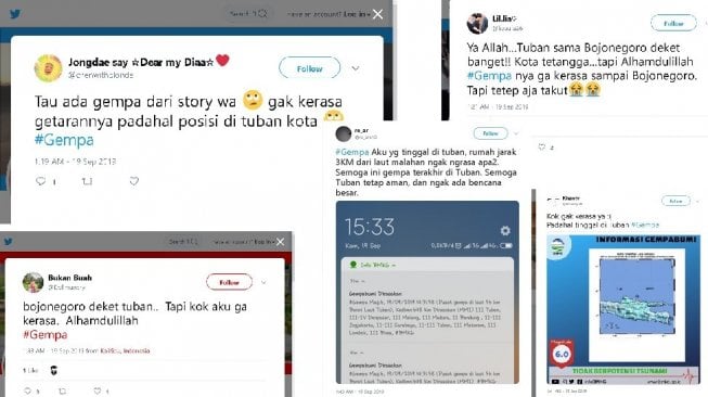 Pengakuan warganet di skeitar Tuban saat terjadi gempa bumi - (Twitter)