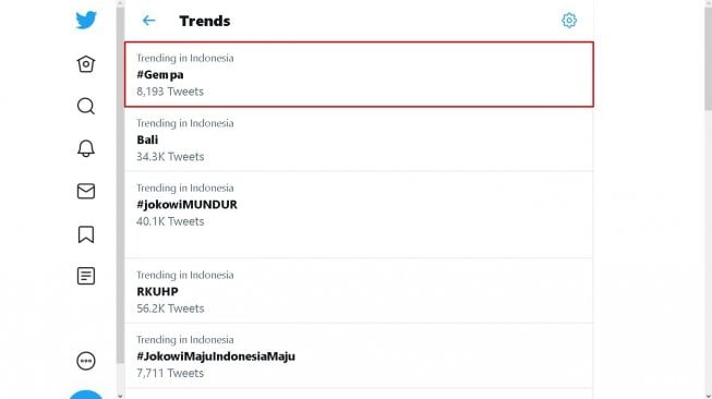 Tagar gempa jadi trending topic - (Twitter)