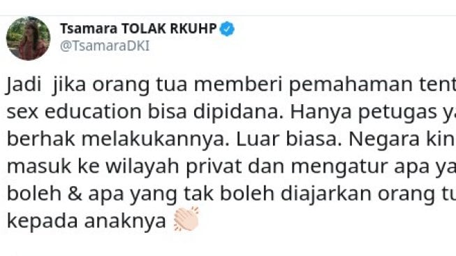 Tsamara Kesal Orangtua Bisa Dipenjara Jika Memberikan Pendidikan Seks