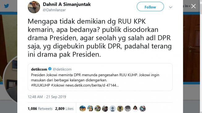 Cuitan Dahnil Anzar Simanjuntak - (Twitter/@Dahnilanzar)