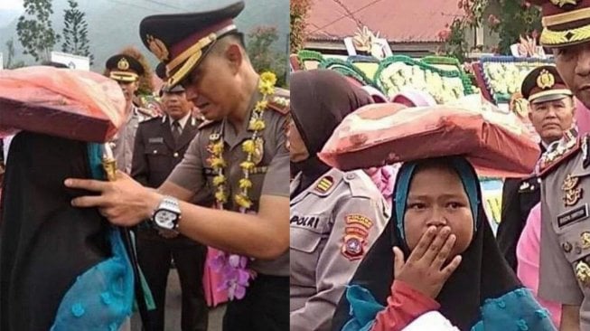 Viral Gadis Cilik Penjual Onde-Onde Nangis Ditinggal Kapolres Pindah