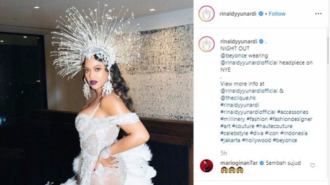 Beyonce Kenakan Headpiece Buatan Rinaldy Yunardi, Pernah Dipakai Syahrini!