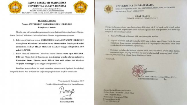 Beredar surat berkop universitas di Jogja tak dukung Gejayan Memanggil - (ist)