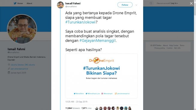 Analisis hubungan #GejayanMemanggil dengan #TurunkanJokowi - (Twitter/@ismailfahmi)