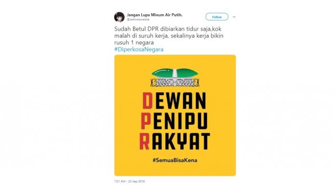 Cuitan warganet dengan tagar #DiperkosaNegara. [Twitter]