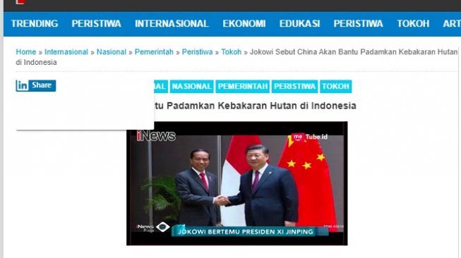 China disebut bakal bantu penanganan karhutla di Indonesia. (Foto: Capture / via Turnbackhoax.id)