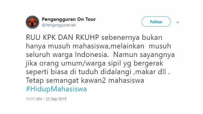 Cuitan warganet dengan tagar #HidupMahasiswa. [Twitter]