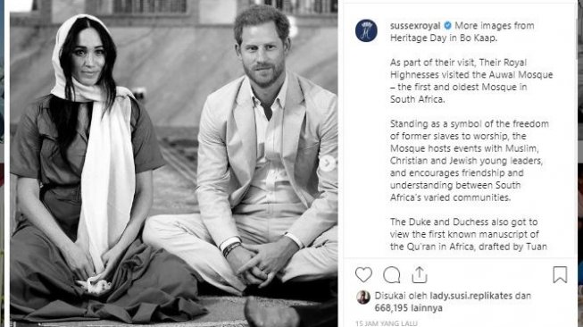 Meghan Markle berhijab. (Instagram/@sussexroyal)