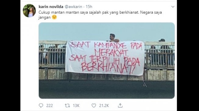 Cuitan Awkarin mendukung demo mahasiswa. (Twitter/@awkarin)