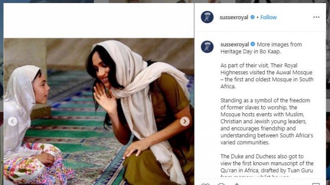 Meghan Markle Tampil Berkerudung di Afrika Selatan (instagram.com/sussexroyal)