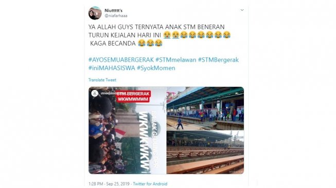 Anak STM geruduk stasiun. [Twitter]