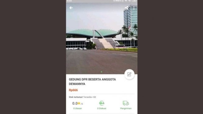 Gedung DPR dijual. [Twitter]