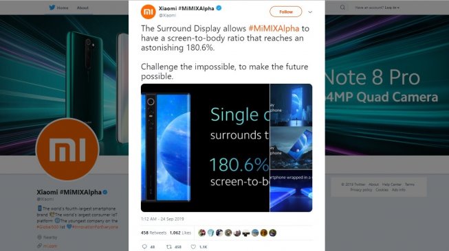 Xiaomi Mi Mix Alpha Dikenalkan, Punya Desain Gila