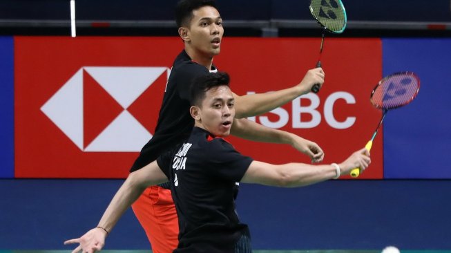 Pasangan ganda putra Indonesia, Fajar Alfian/Muhammad Rian Ardianto, lolos ke perempat final Korea Open 2019 usai mengalahkan Lee Yang/Wang Chi Lin (Taiwan) di babak kedua, Kamis (26/9). [Humas PBSI]