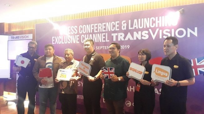 Acara peluncuran channel Lingua dari Transvision di Jakarta Selatan, Rabu (25/9/2019). (Suara.com/Vessy Frizona)