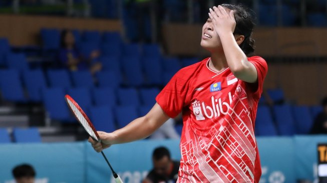 Pebulutangkis tunggal putri Indonesia, Gregoria Mariska Tunjung, terhenti di perempat final Korea Open 2019 usai takluk dari pemain nomor satu dunia, Tai Tzu Ying (China Taipei), Jumat (27/9). [Humas PBSI]