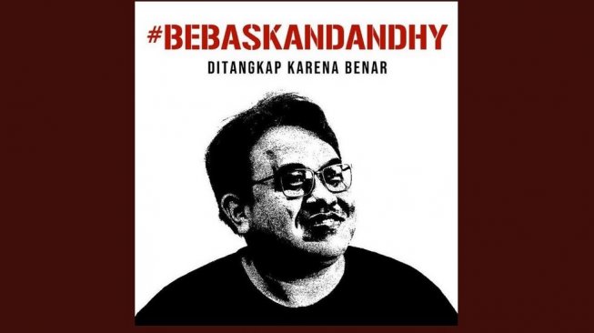 Poster yang dimaksud berisi tuntutan untuk membebaskan Dandhy Laksono pada Twitter pada Hari Jumat dini hari. [27/9/2019]. [Twitter]